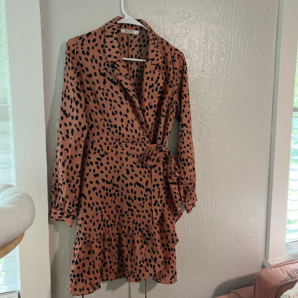 Black & Pink Dalmatian-Print Wrap Dress